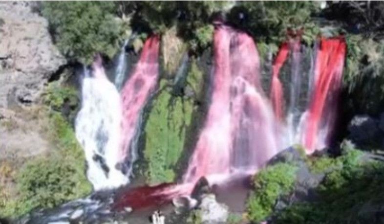 A gender reveal party in the Shaki Waterfall. Image via 1lurer.am.
