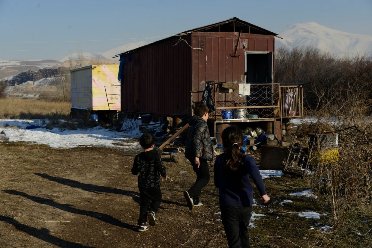 Lilit Navoyan's children run through their yard. Photo courtesy of Vaghinak Ghazaryan.