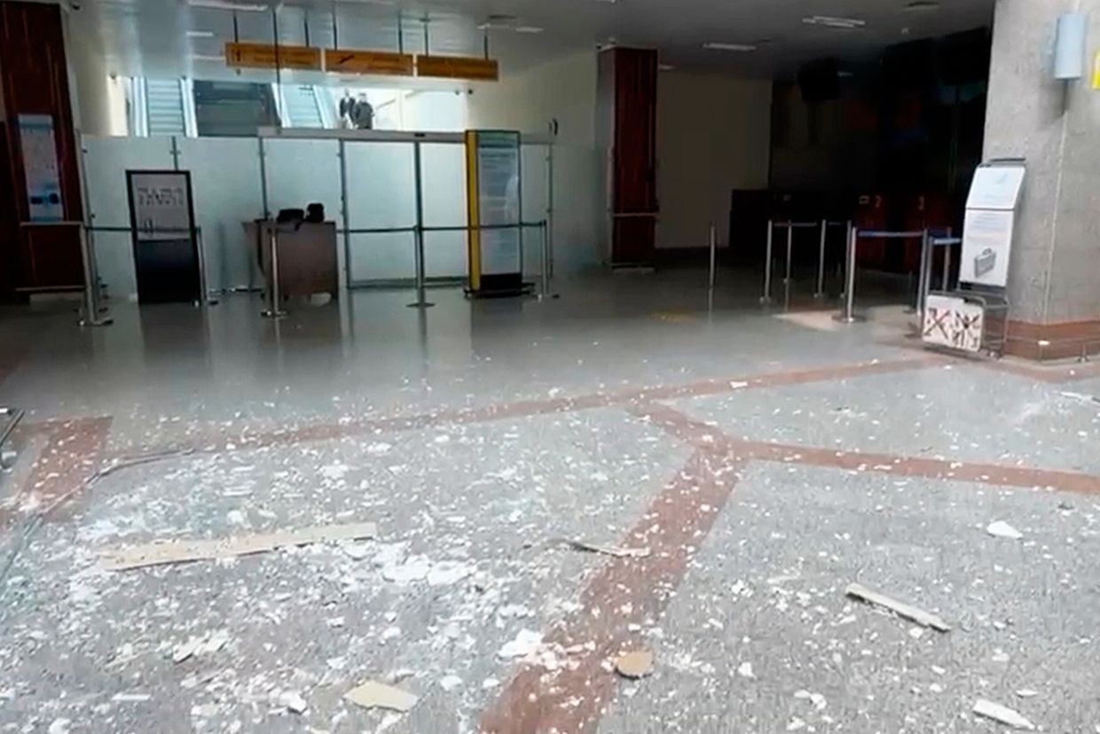 This image taken from a video shows damages at the Nakhchivan International Airport in Azerbaijan an Iranian drone strike on 5 March 2026. (AP Photo).