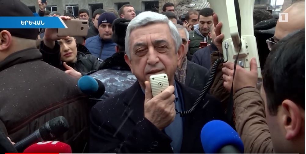 Serzh Sargsyan speaks to supporters. Source: Channel 1, still from video.  