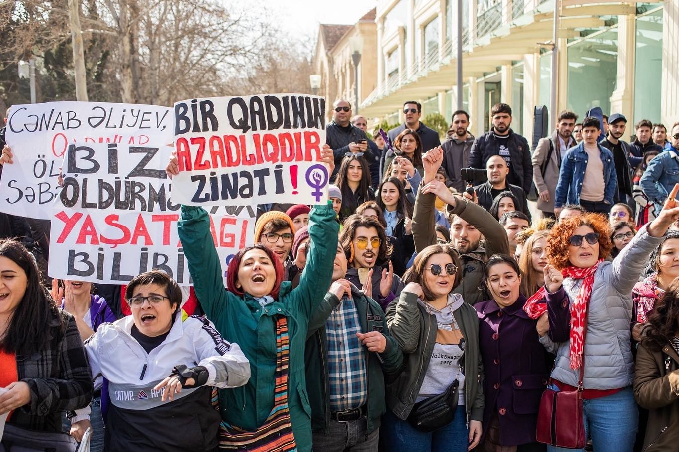 Women marching in Baku on 8 March. Photo: Abzas.net