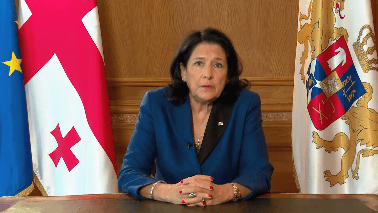 President Salome Zurabishvili addressing the nation.