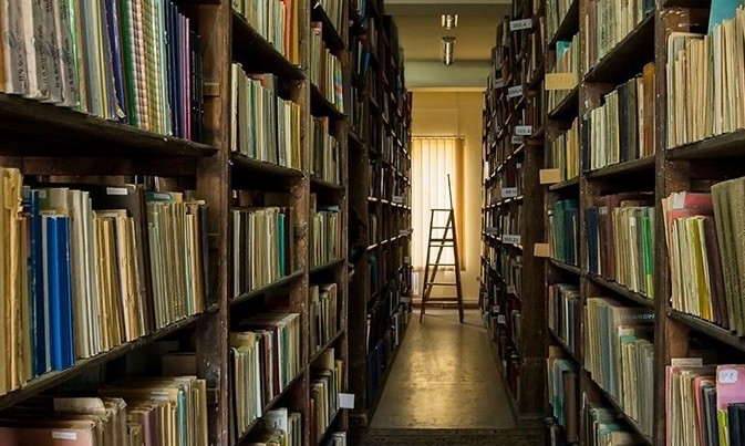 Book stacks in the National Library of Armenia. Photo via Facebook account of National Library of Armenia. 