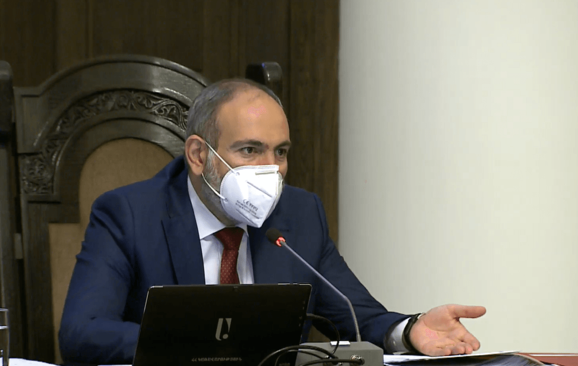 Nikol Pashinyan chairing the government session on 18 June. Screengrab from Facebook live broadcast.
