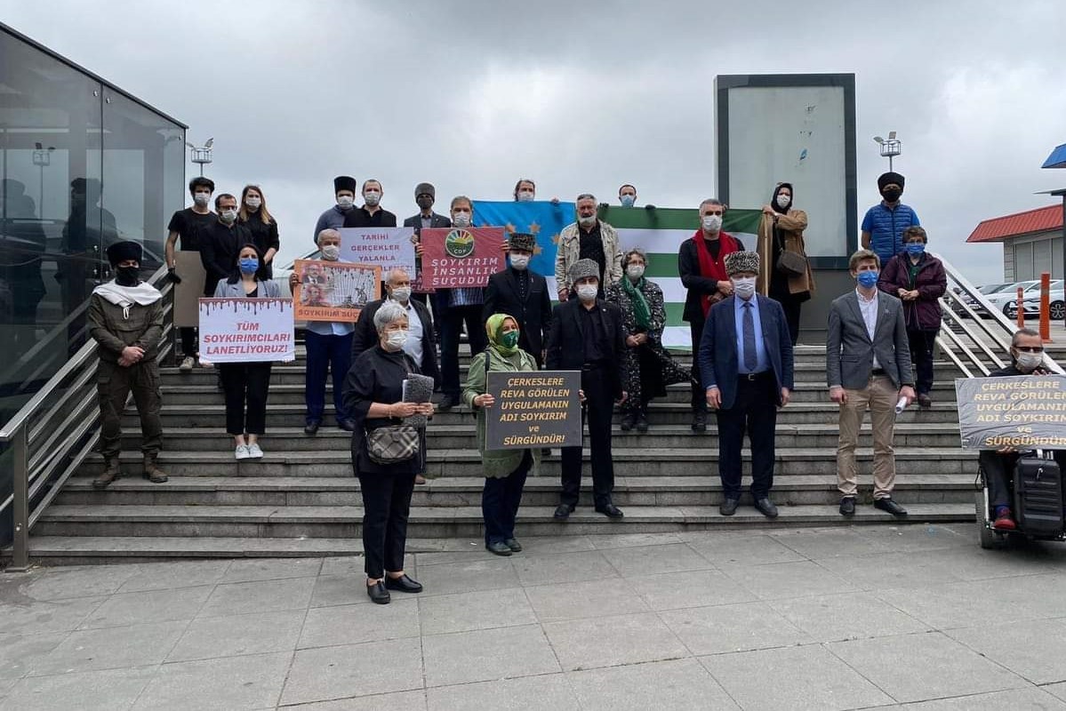 A demonstration in Turkey on 21 May 2021, marking 156 years since the defeat of Circassia in the Caucasian War. Photo: Çerkes-Fed.