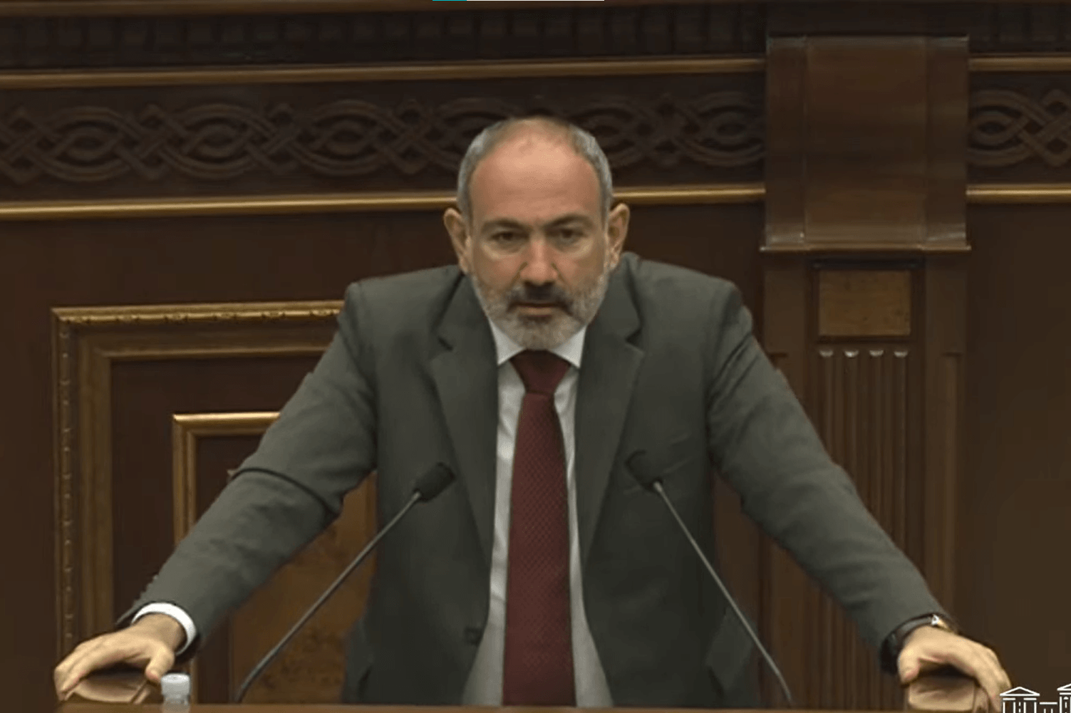 Nikol Pashinyan addressing parliament on 10 May.