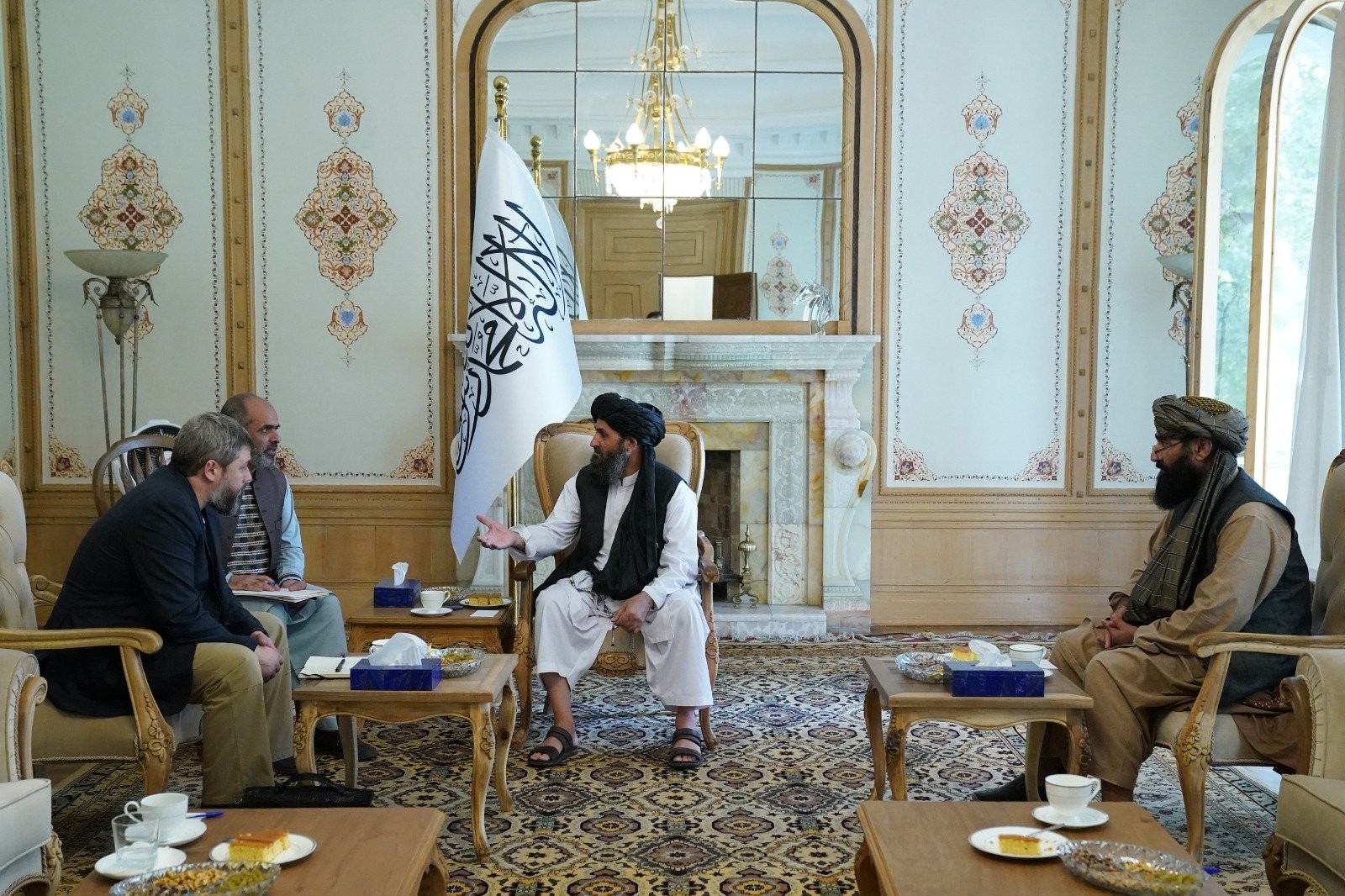 A photo of the meeting between the Taliban's Abdul Ghani Baradar and South Ossetian security official Aleksey Maksimov posted by the Taliban on Twitter.