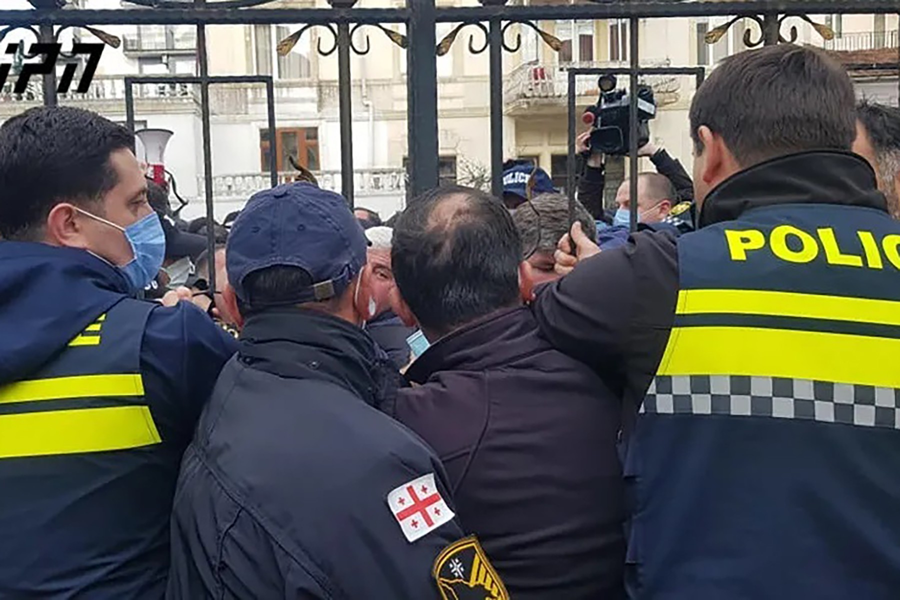 Protest outside of Batumi city council meeting. Photo via Interpress news.