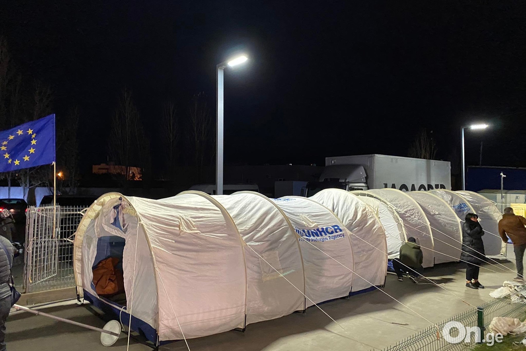 Tents outside the UNM HQ in Tbilisi where the hunger striking activists are staying. Photo: on.ge