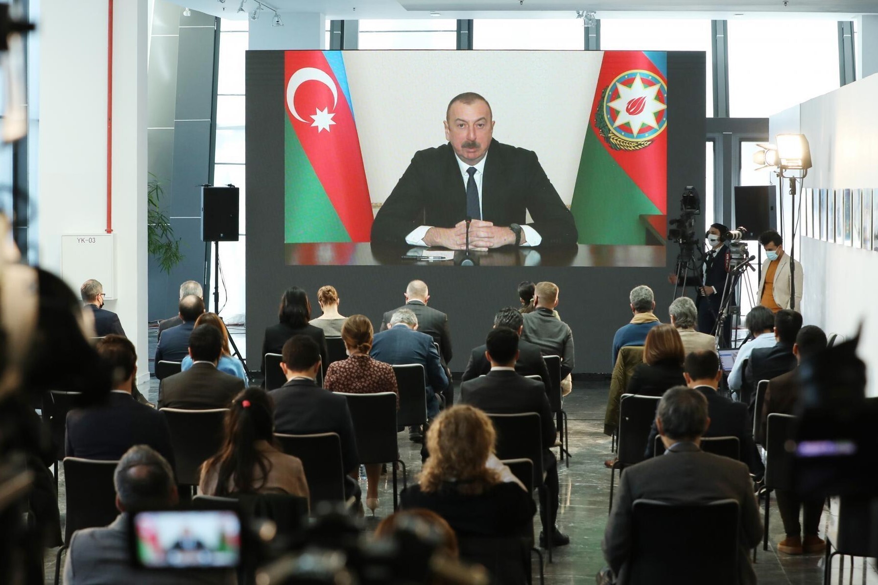 Ilham Aliyev speaks at a press conference in 2021. Photo via Azerbaijan State News Agency.