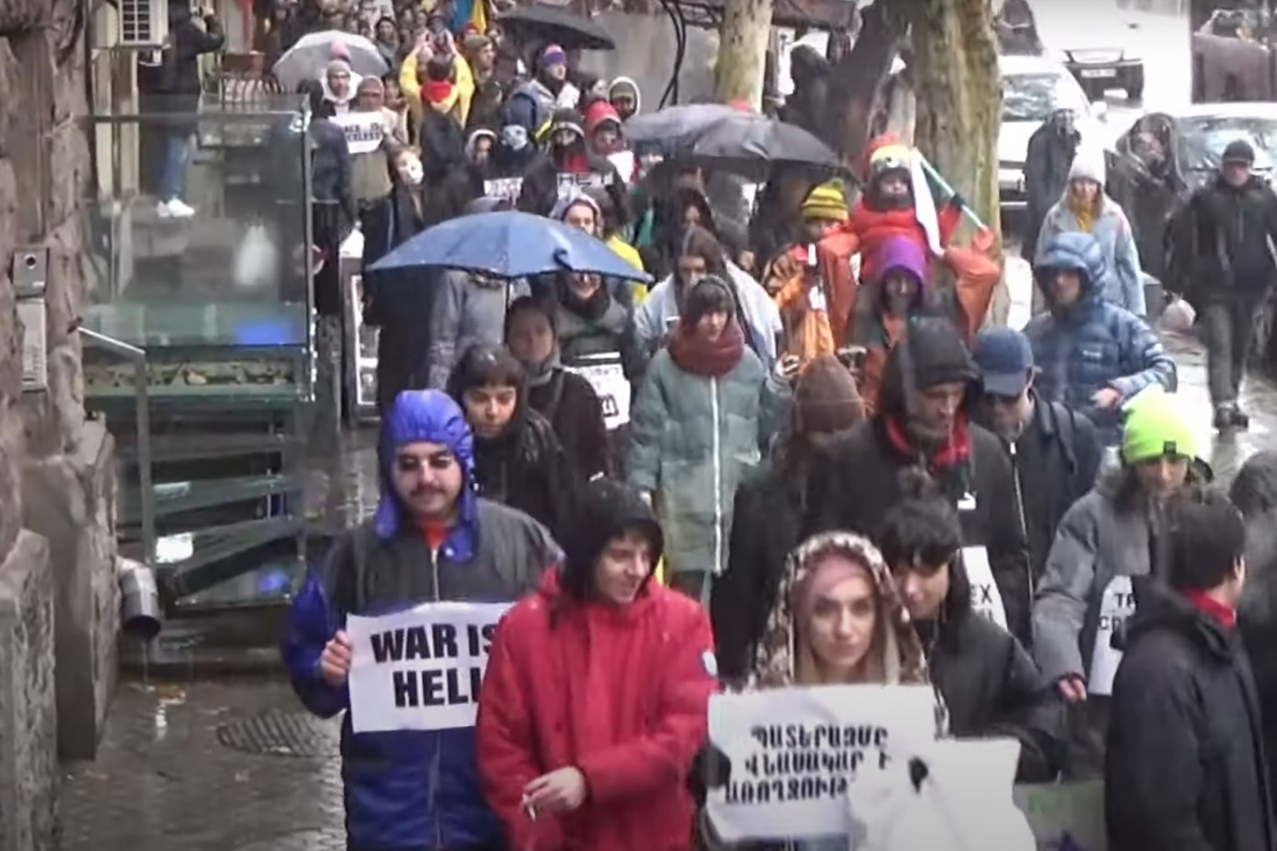 An anti-war rally in Yerevan. Video still.