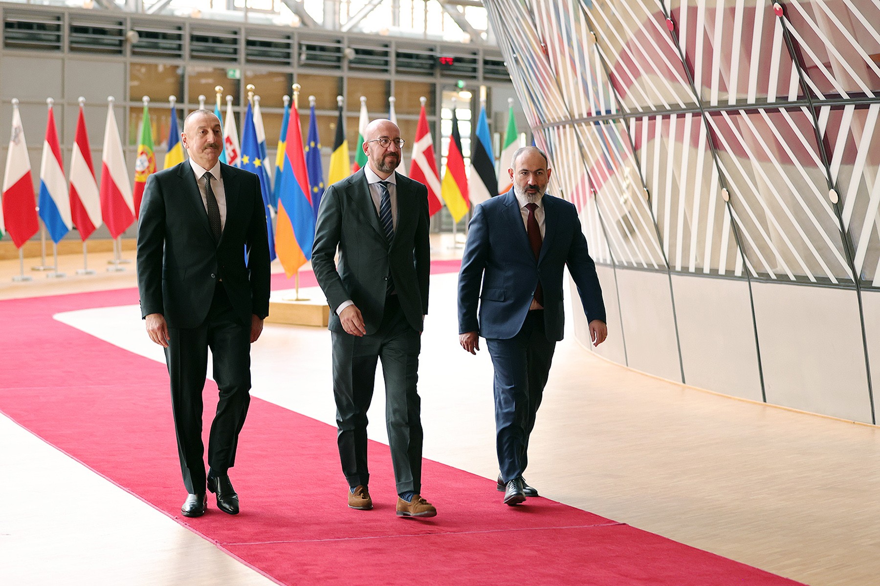 Ilham Aliyev, Charles Michel, and Nikol Pashinyan. Photo via primeminister.am