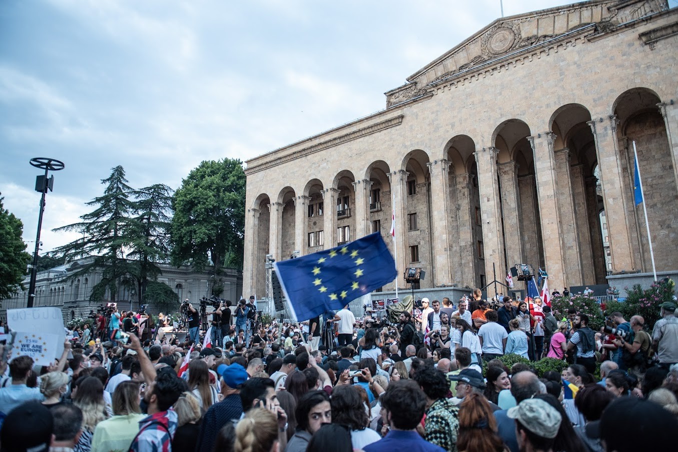 Tens of thousands gathered in central Tbilisi again on Friday in support of the country’s EU membership. Photo: Mariam Nikuradze/OC Media.