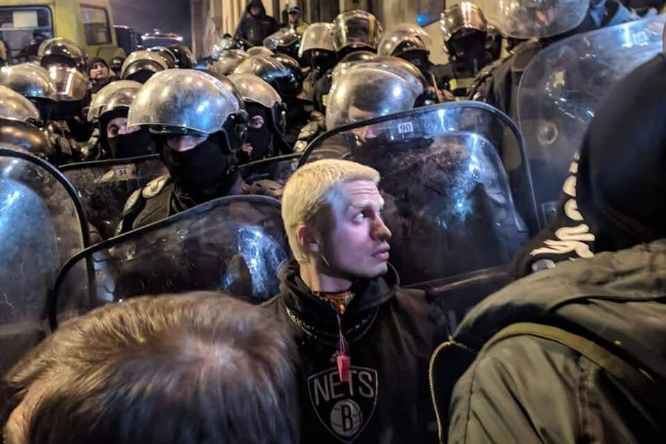 Lazare Grigoriadis at the Tbilisi protests demonstration in Tbilisi. Image: Courtesy of Beka Grigoriadis