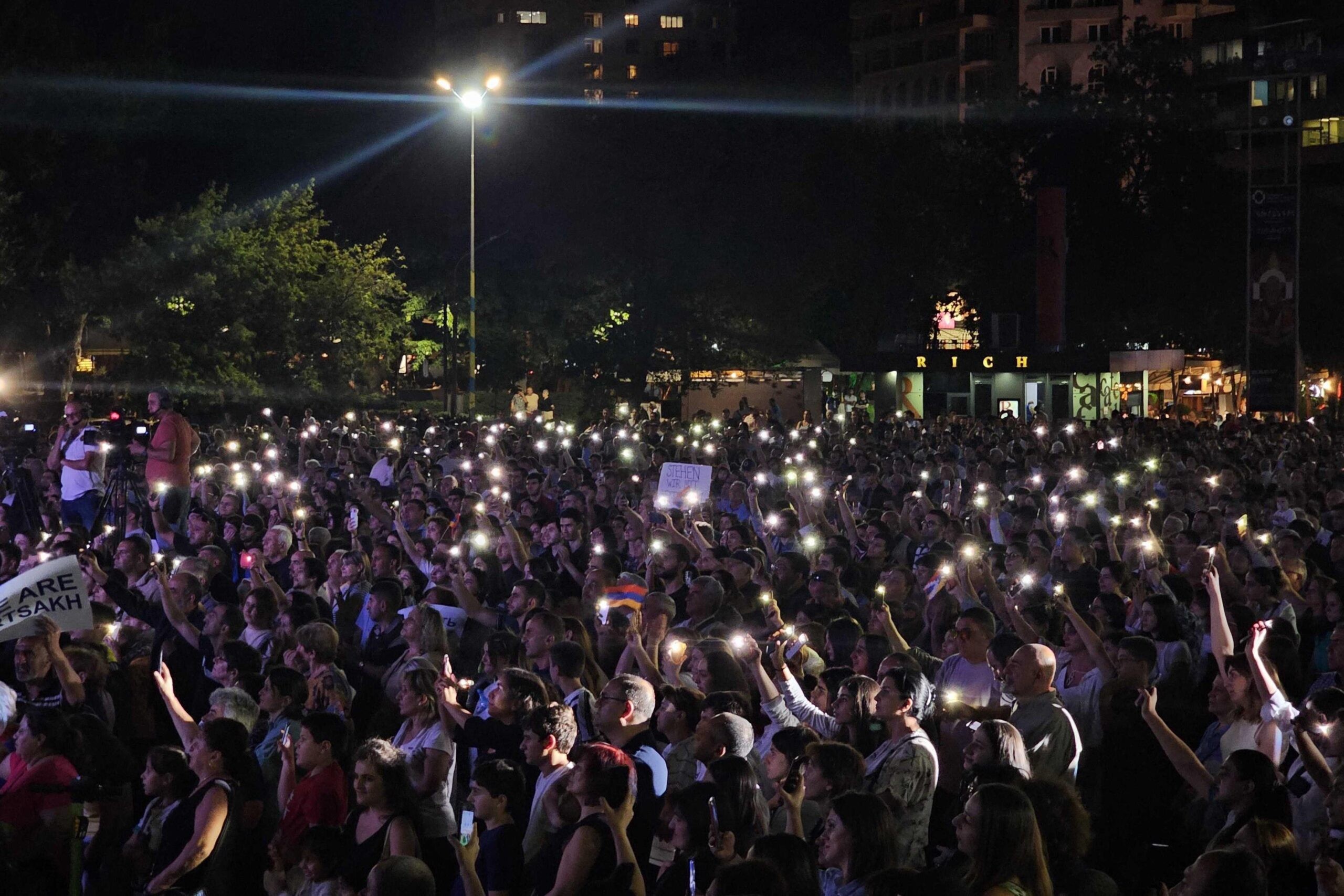 Protesters gathered on Yerevan's Freedom Square on Tuesday night. Photo: Ani Avetisyan/OC Media