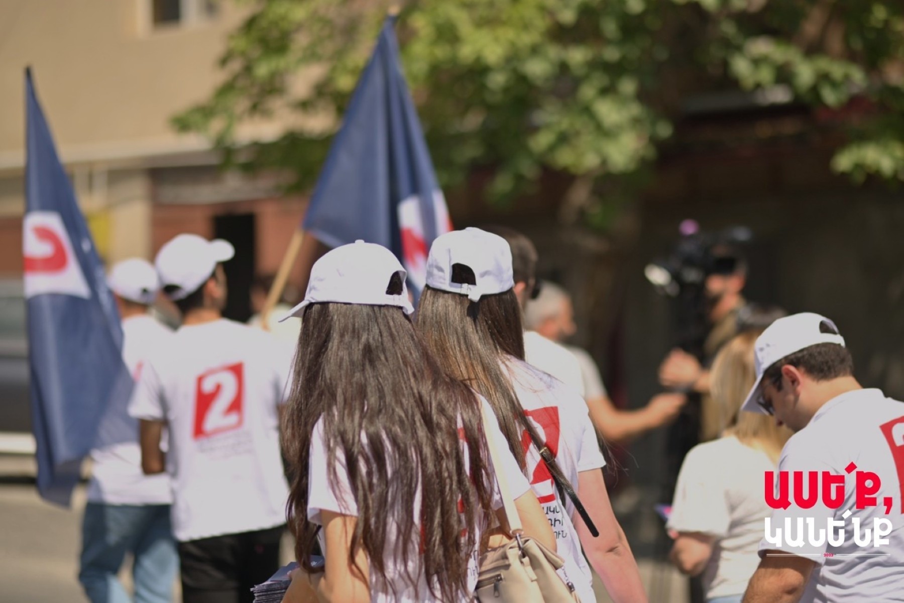 Young women taking part in a ruling party march in Yerevan in August. Photo: Tigran Avinyan/Facebook