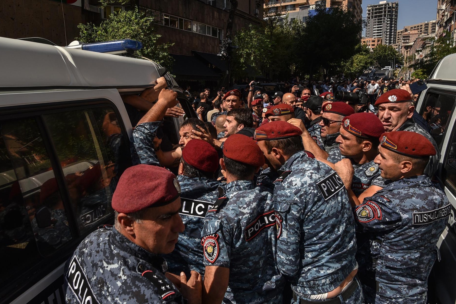 Police detaining a protester in Yerevan. Photo: Narek Aleksanyan/Hetq