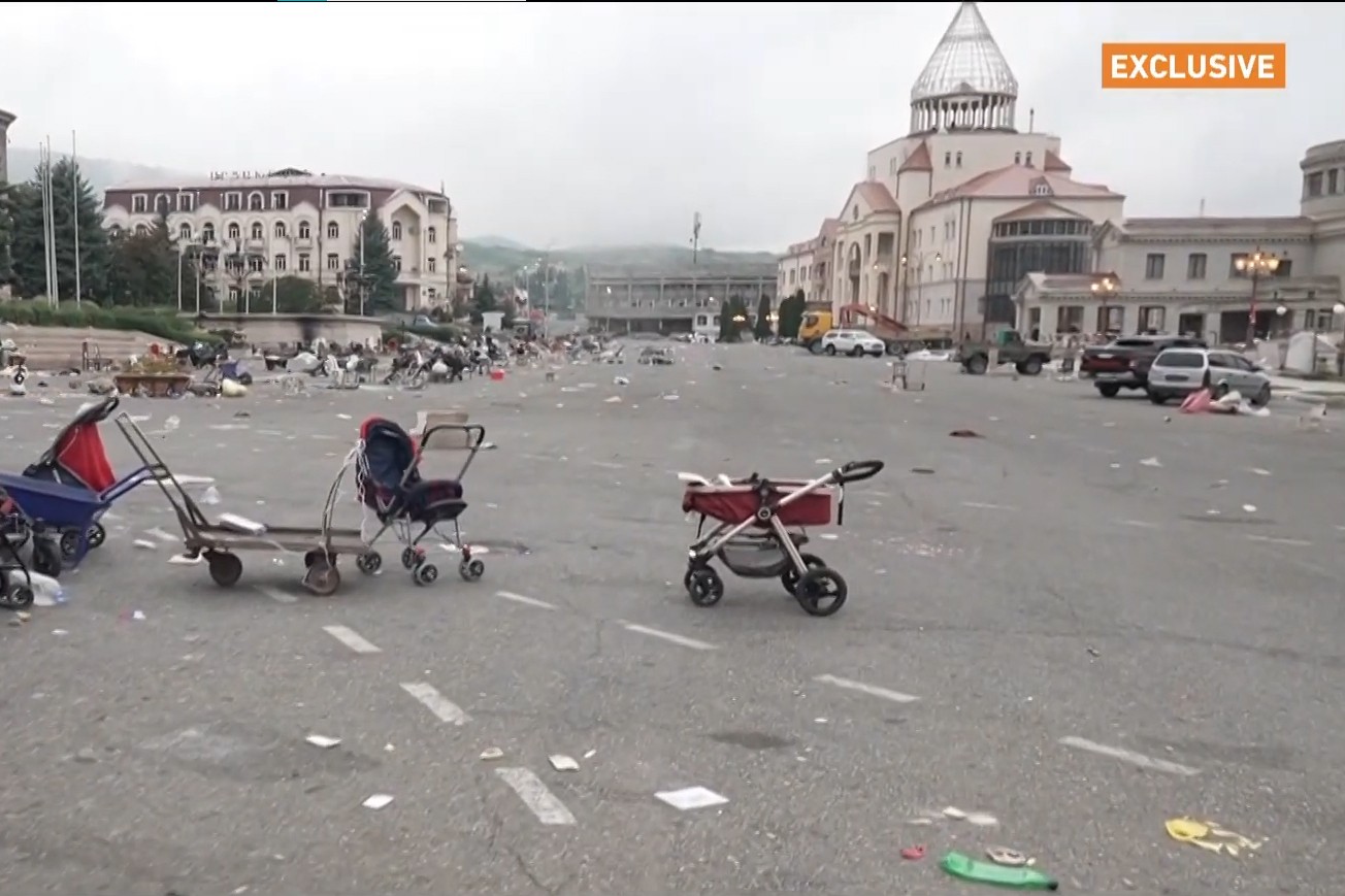 Footage from Al Jazeera showed the centre of Stepanakert completely deserted.  