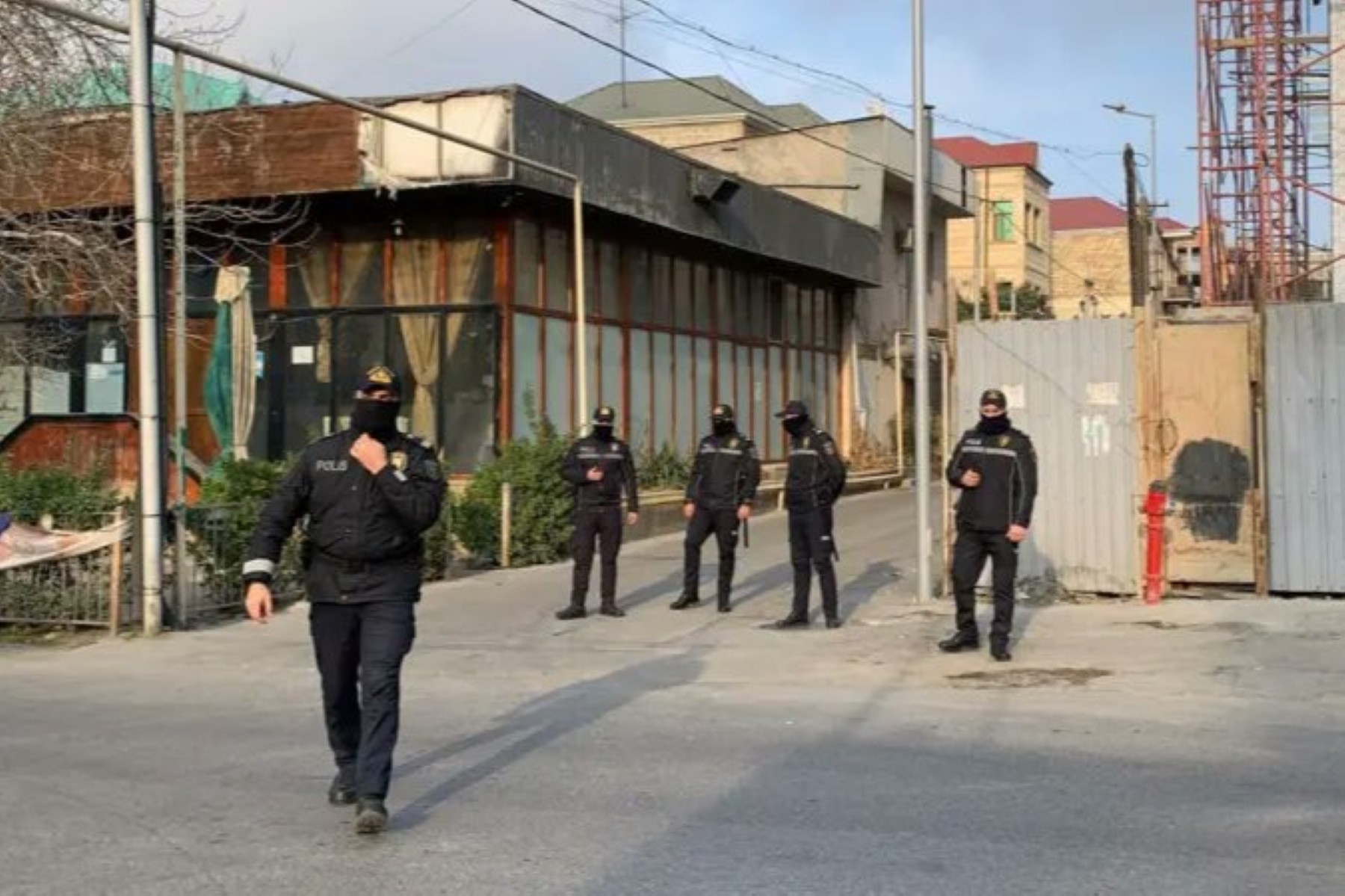 Police outside the Toplum TV offices in March 2024. Photo: BBC Azerbaijan