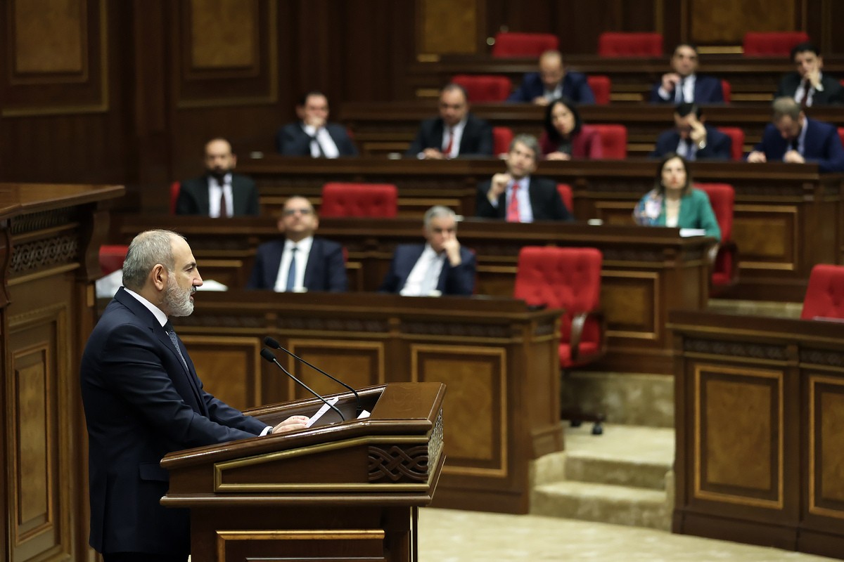 Nikol Pashinyan giving a speech at Parliament on 10 April, 2024. Photo: primeminister.am.