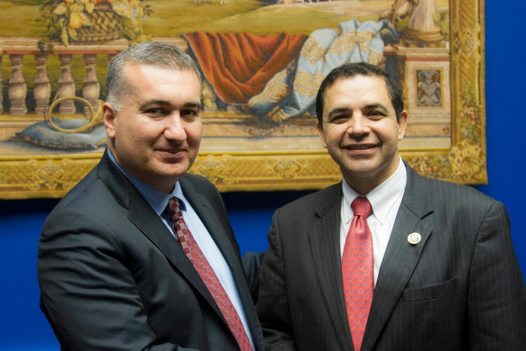 Azerbaijani Ambassador Elin Suleymanov (left) and US Congressperson Henry Cuellar (right). ABC via Cuellar’s website.