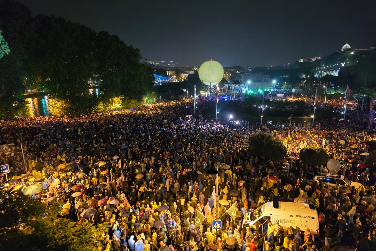 Tens of thousands gathered on Tbilisi's Europe Square on 11 May. Photo: Mariam Nikuradze/OC Media.