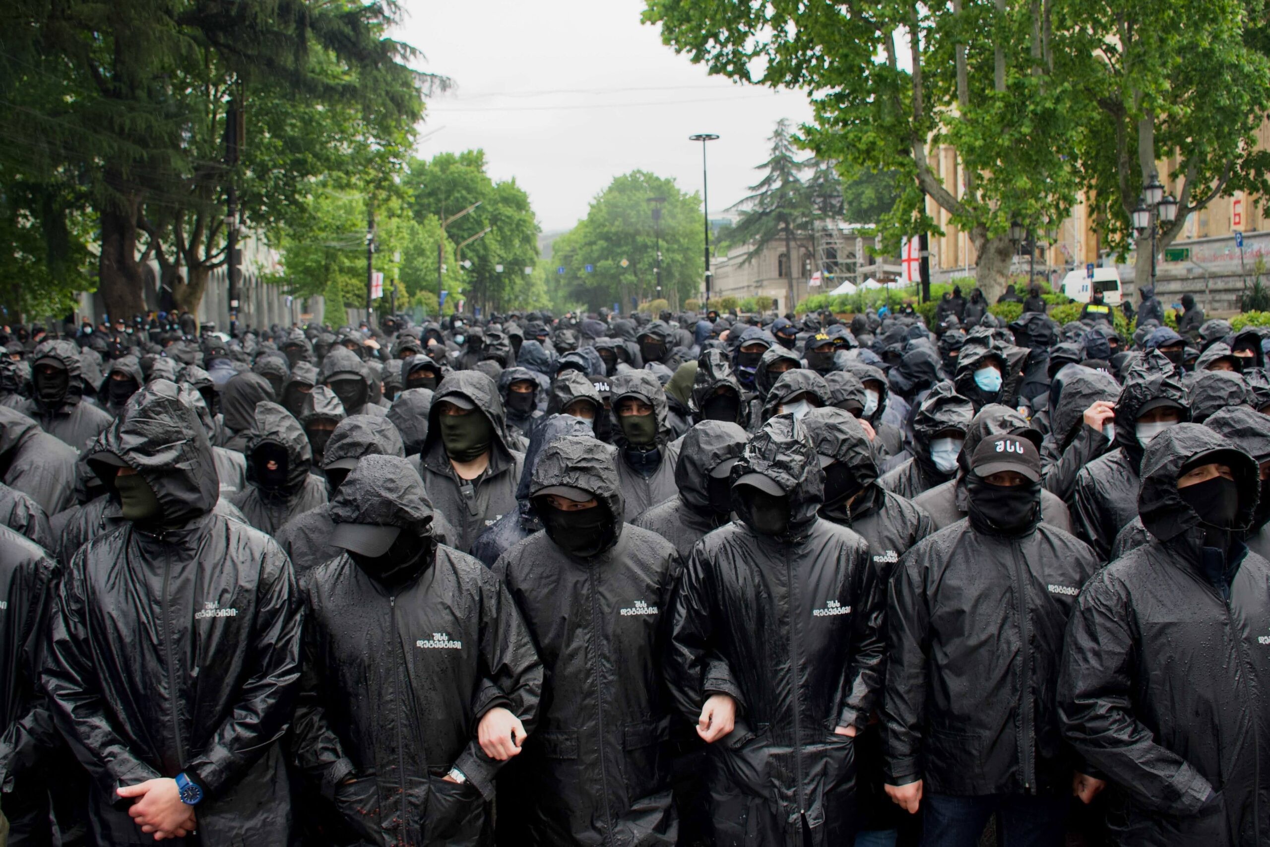 Riot police outside parliament on 14 May. Photo: Shota Kincha/OC Media.