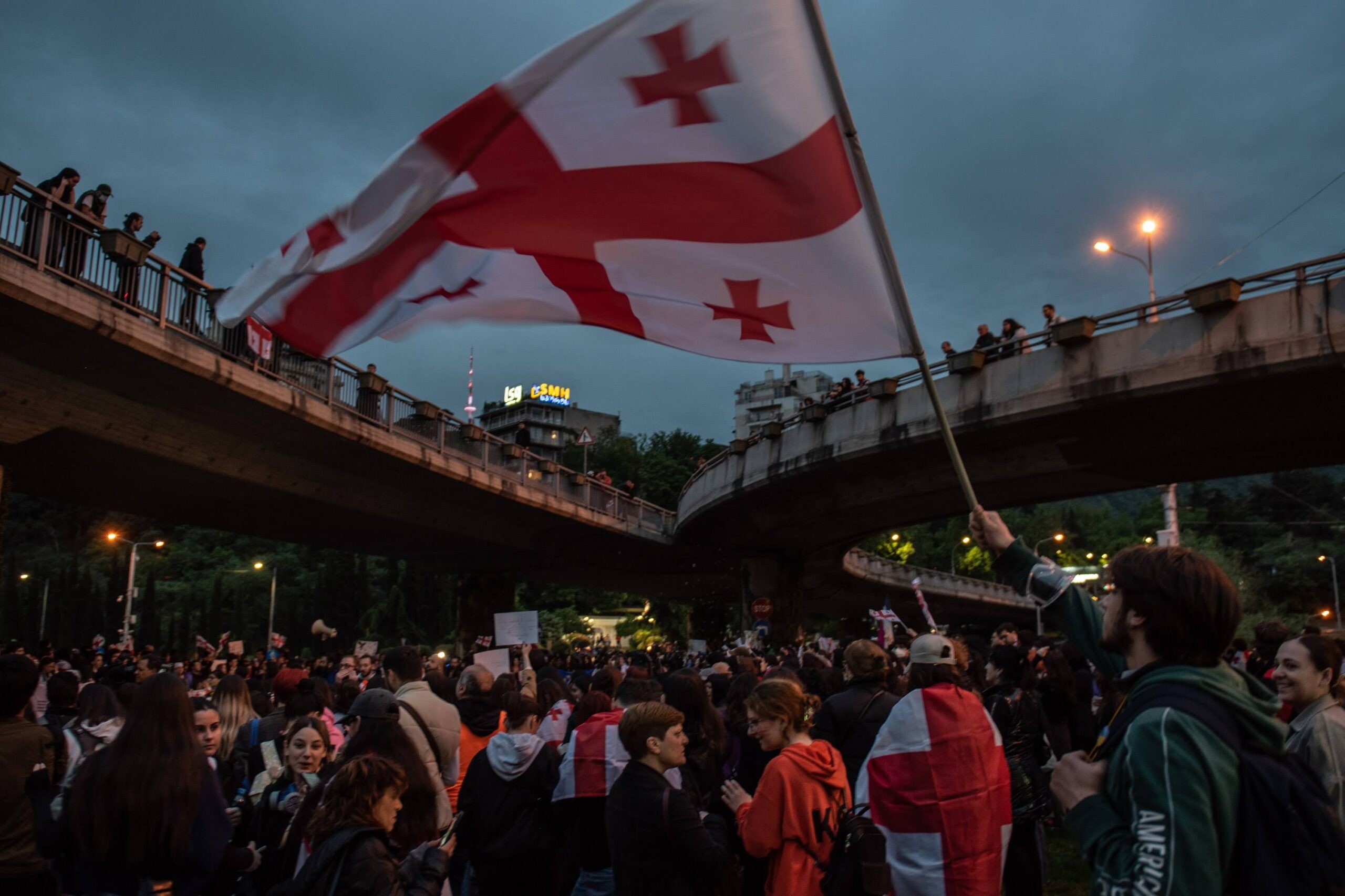 Protesters blocking Heroes Square, a major intersection in the centre of Tbilisi. Photo: Mariam Nikuradze/OC Media