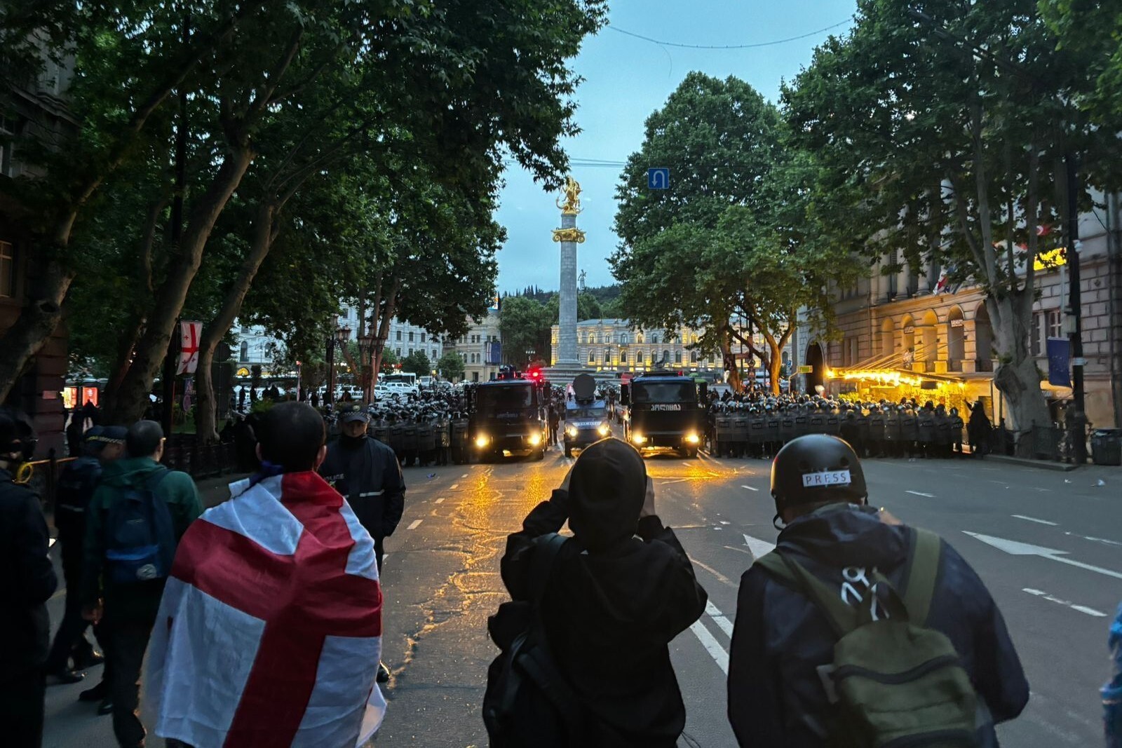 Riot police and water cannons in the early hours of Monday morning. Photo: Tamar Shvelidze/OC Media