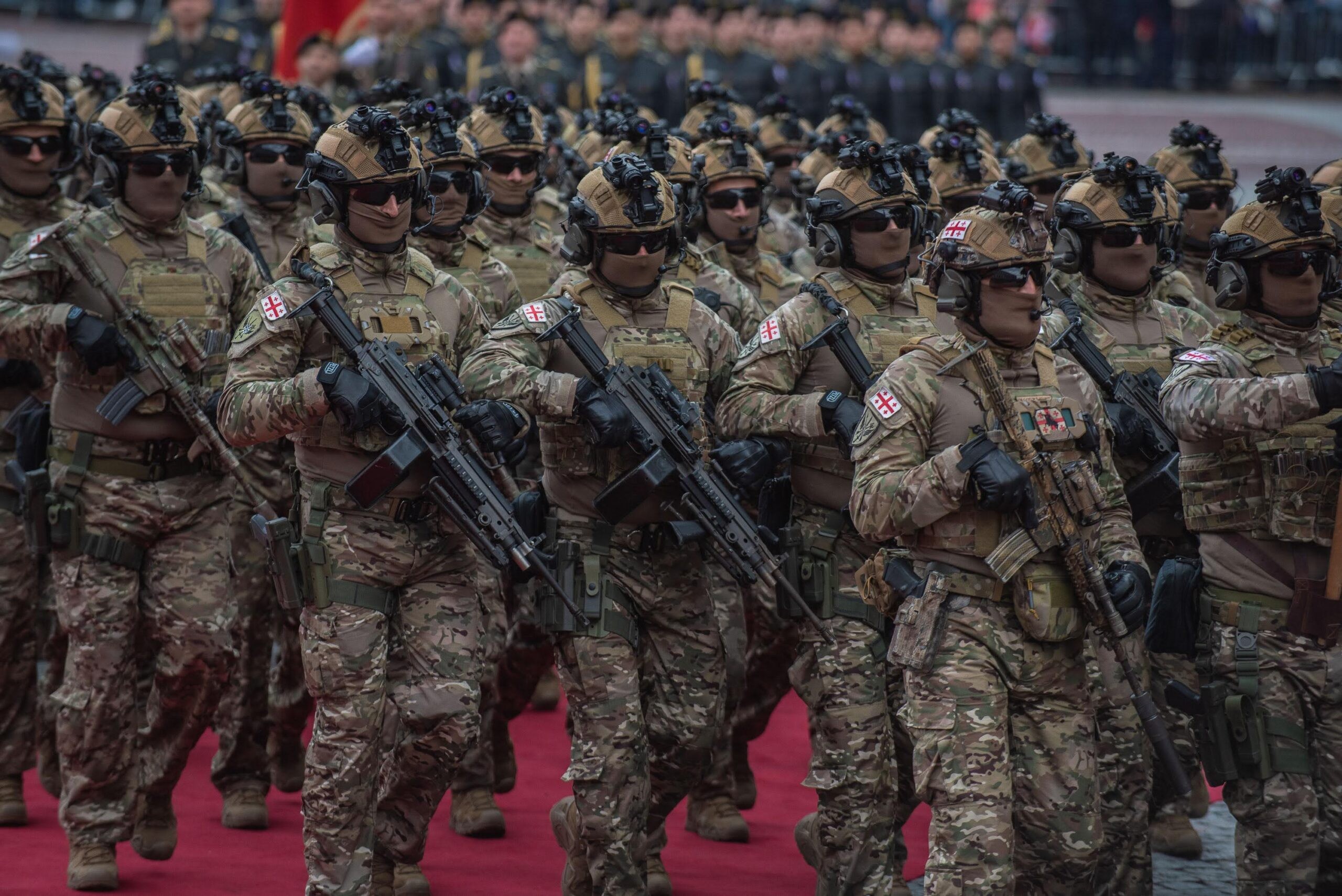 Georgian soldiers marching in Tbilisi on Independence Day, 26 May 2024. Mariam Nikuradze/OC Media.