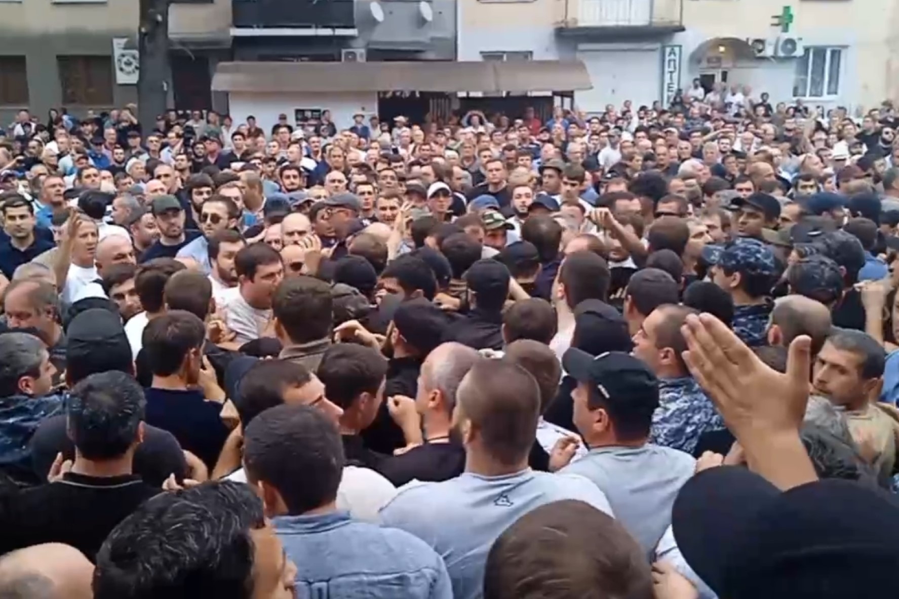 A crowd in Ochamchira protesting against the bill's passing in its first committee hearing on 19 July. Still from video, OC Media