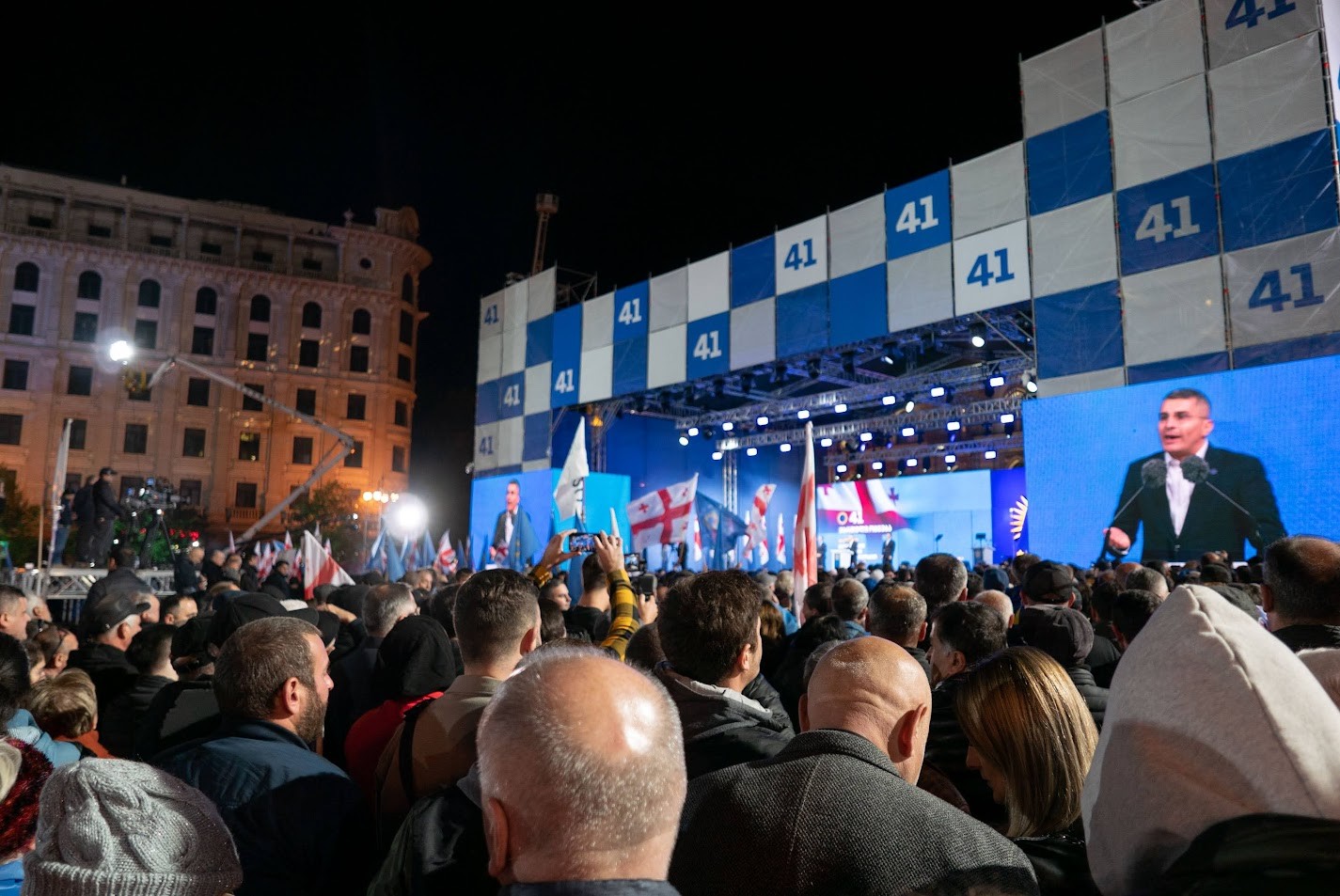 Georgian Dream’s executive secretary, Mamuka Mdinaradze, addressing the crowds. Mariam Nikuradze/OC Media.