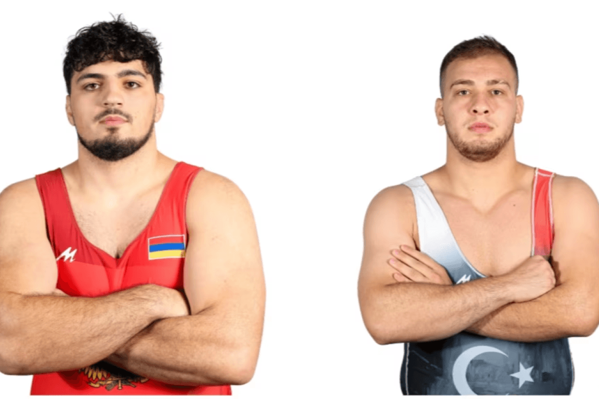 Wrestlers Lyova Gevoryan (left) and Hakan Buykcingil (right). Image via RFE/RL.