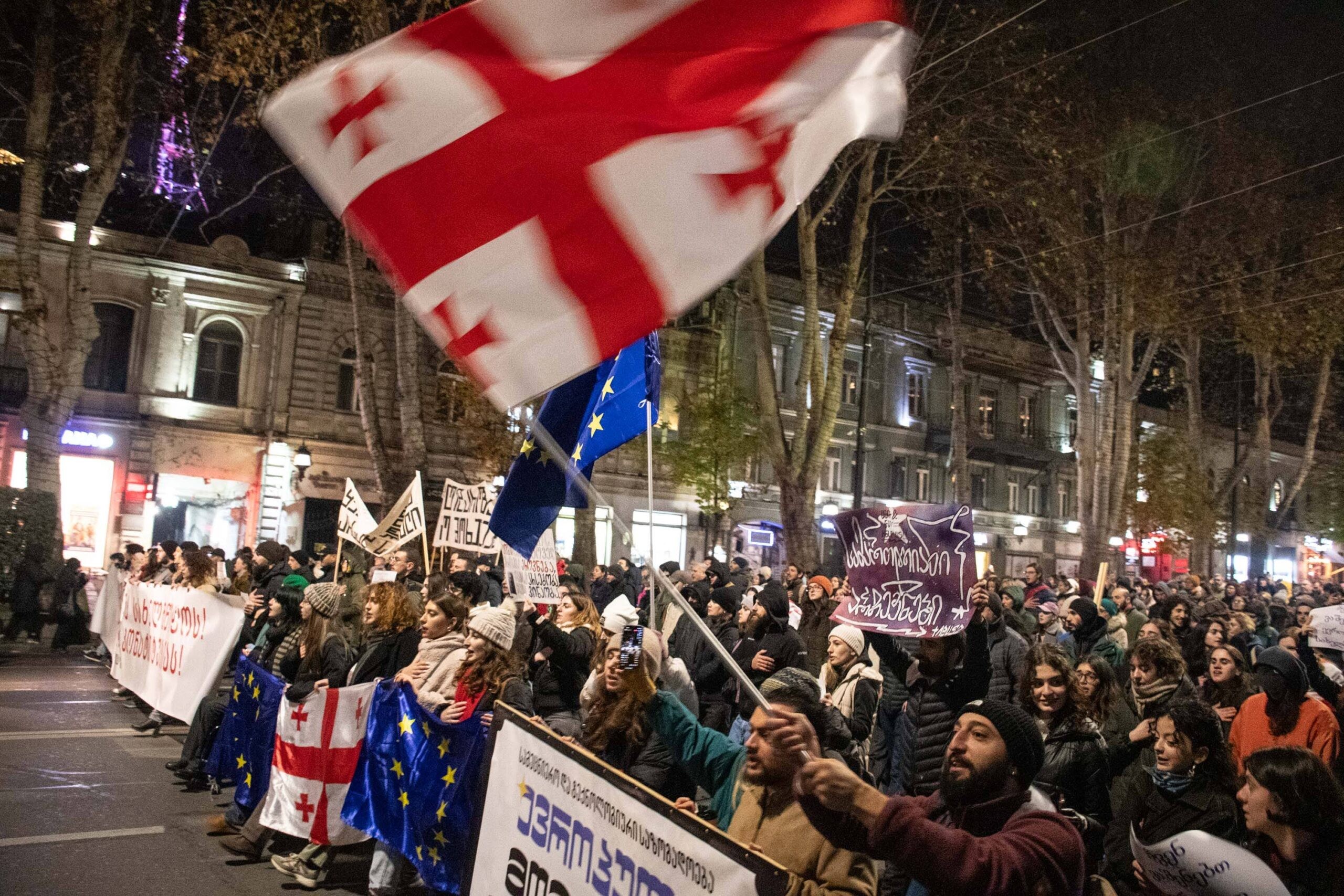 Former and current public officials march through the centre of Tbilisi. Mariam Nikuradze/OC Media.