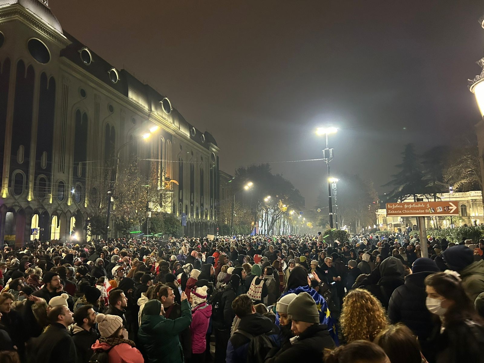 Protesters in front of Georgia's parliament building in Tbilisi. Via Mikheil Gvadzabia/OC Media