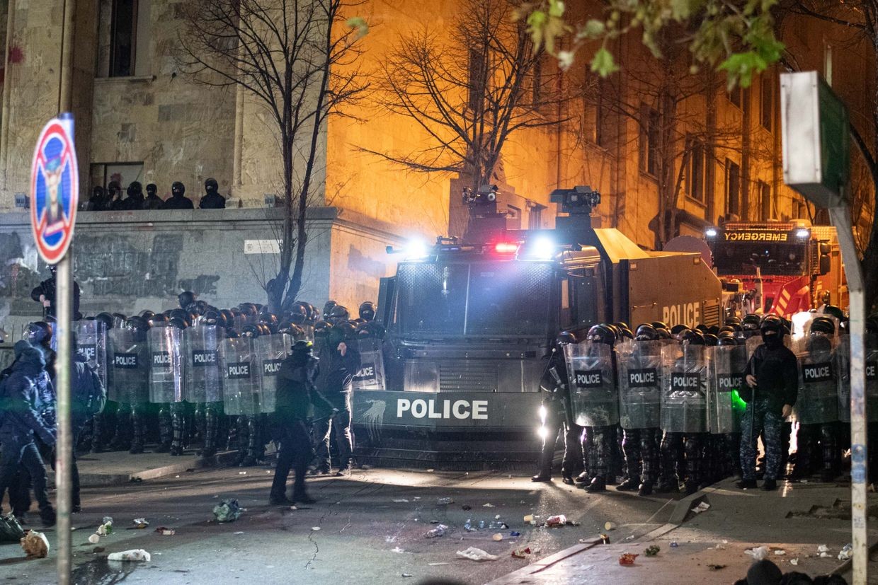 Riot police at a protest in Tbilisi in December 2024. Photo: Mariam Nikuradze/OC Media.