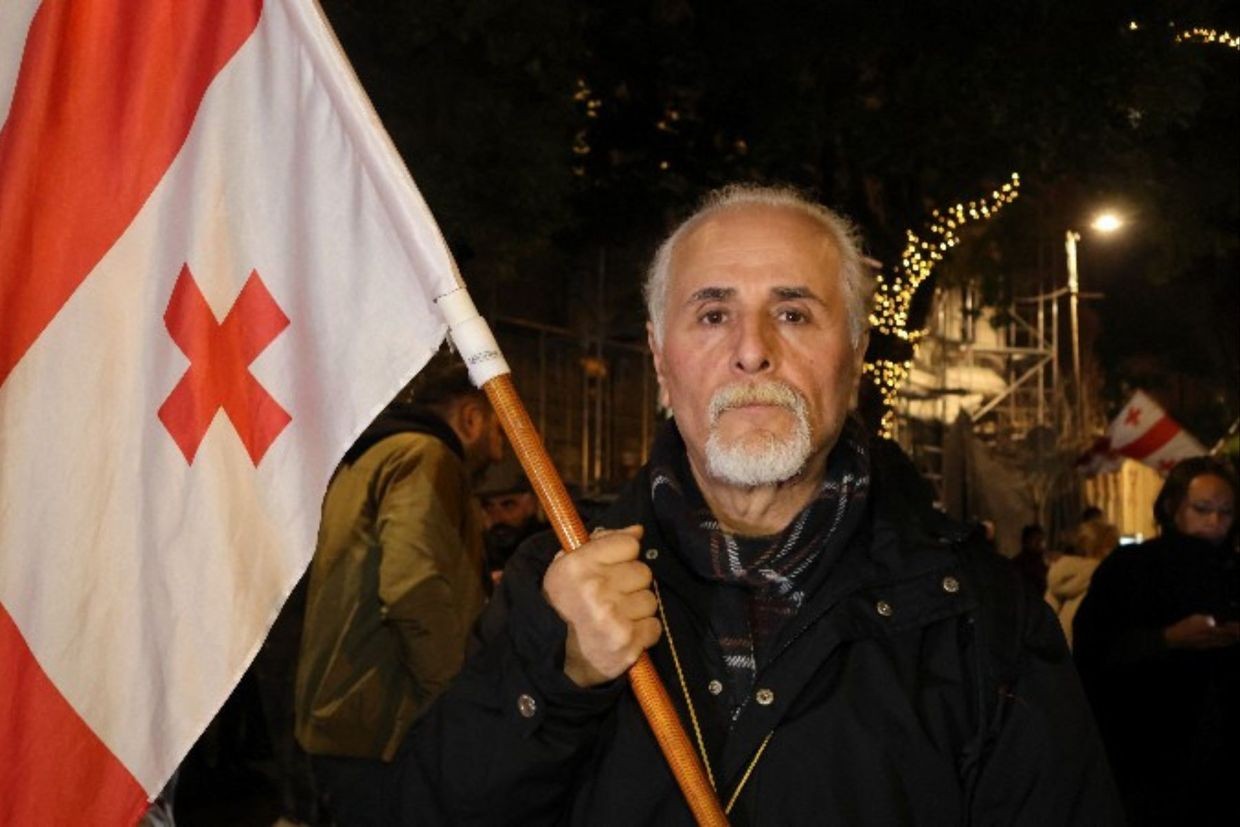 Temur Katamadze at the pro-EU demonstration. Photo: Batumelebi.