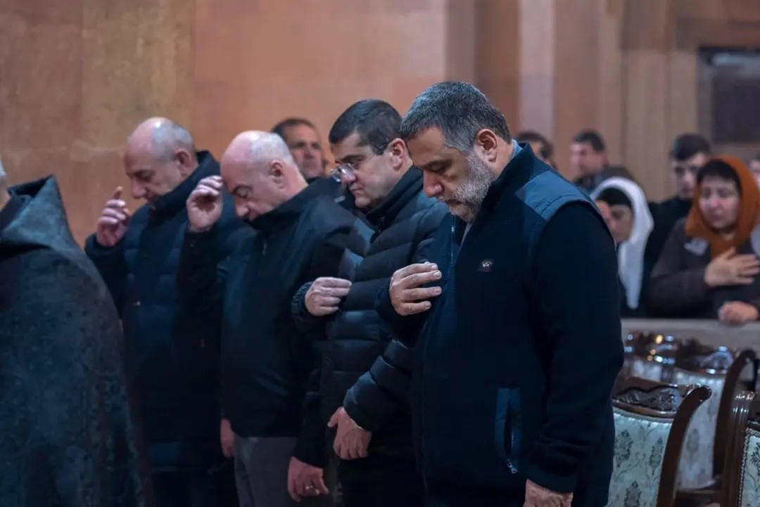 Former presidents of Nagorno-Karabakh Bako Sahakyan, Arkadi Ghukasyan, and Arayik Harutyunyan and former state minister Ruben Vardanyan. Photo via CivilNet