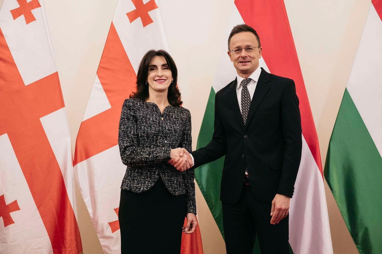Georgian Foreign Minister Maka Bochorishvili meets with Hungarian Foreign Minister Péter Szijjártó. Photo via social media.