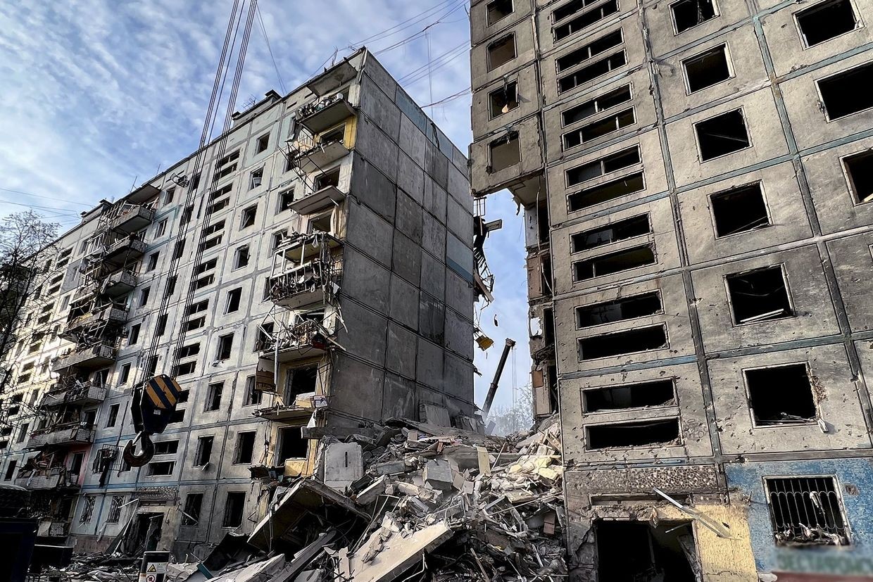 A residental building heavily damaged in Zaporizhzhia after a Russian missile strike in October 2022. Photo: National Police of Ukraine