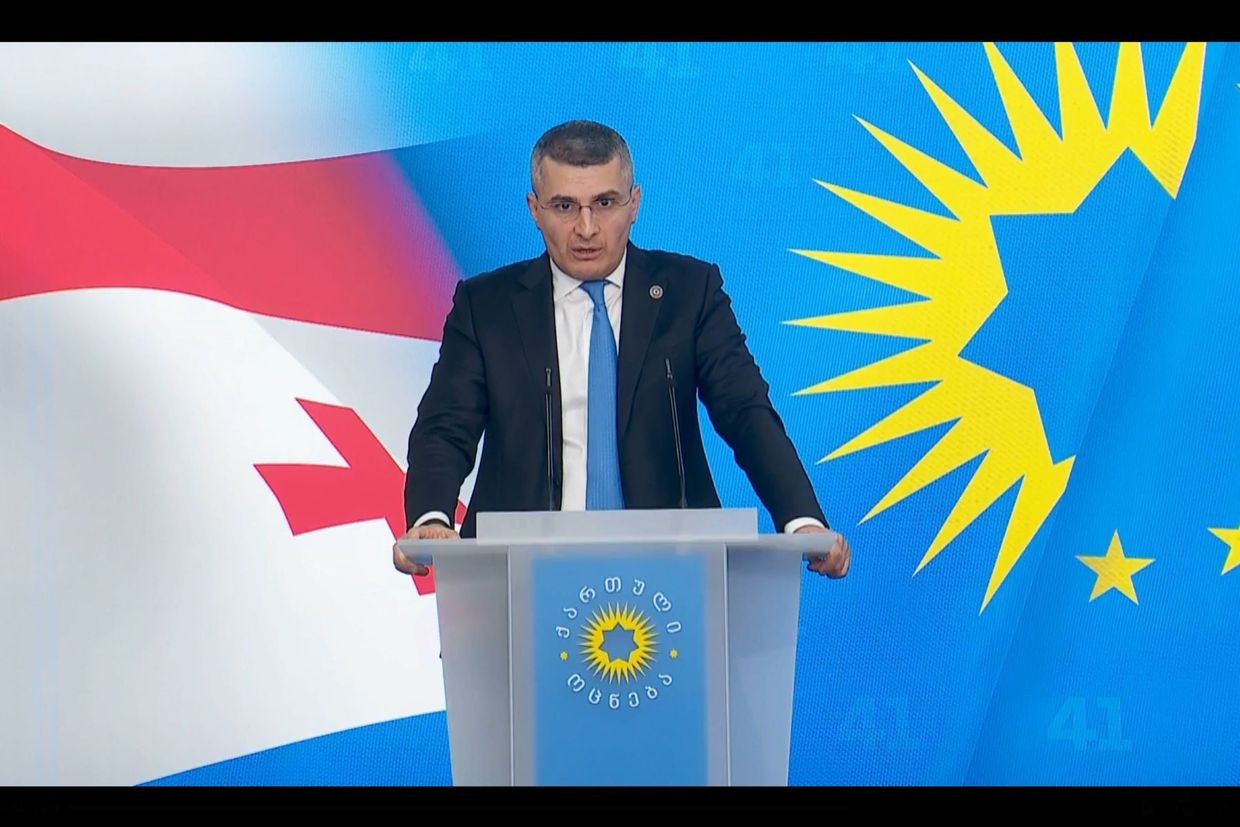 Screenshot of the televised briefing of Mamuka Mdinaradze.