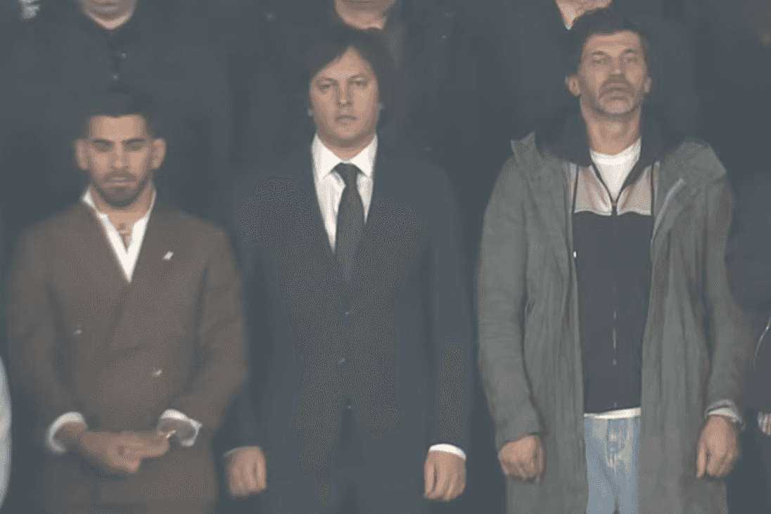 Prime Minister Irakli Kobakhidze with Tbilisi Mayor Kakha Kaladze (on the right) during the Georgia-Luxembourg game. Screengrab via GPB