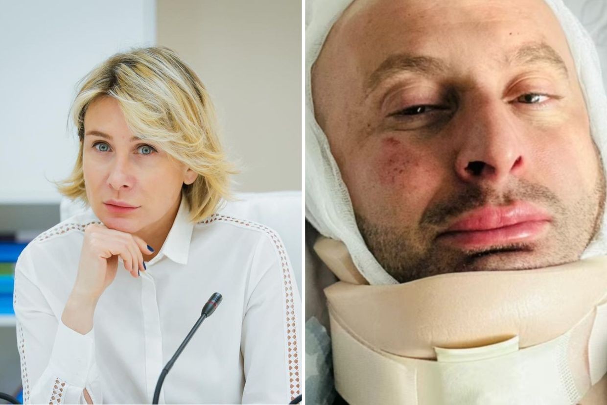 Nino Tsilosani, Vice Speaker of the Georgian Parliament (L) and Formula journalist Guram Rogava recovering in the hospital after being beaten by police (R).