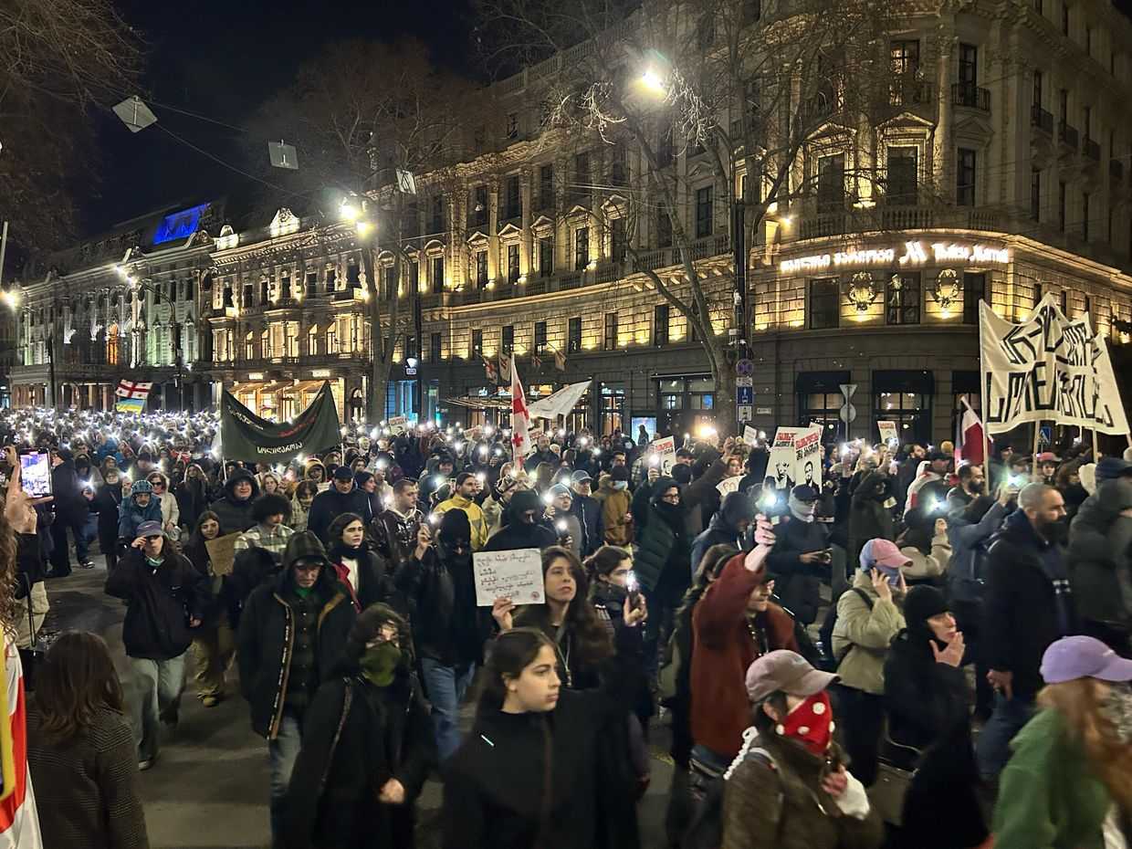 Thousands gather outside Georgian Parliament in 100th day of protest
