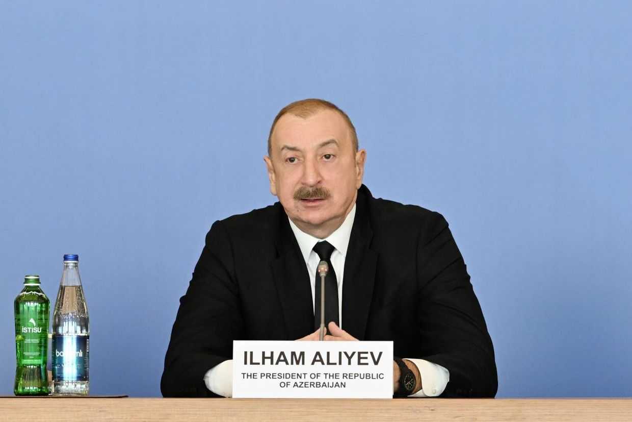 Azerbaijani President Ilham Aliyev speaking at the 12th Global Baku Forum. Official photo.