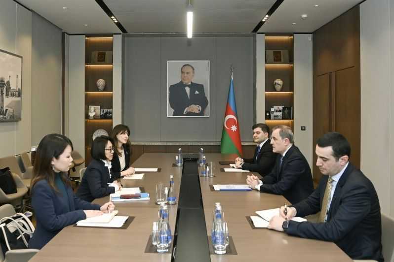 Azerbaijani Foreign Minister Jeyhun Bayramov meets with the UN's Regional Director for Europe and Central Asia Gwi-Yeop Son in Baku on 3 March 2025. Official image.