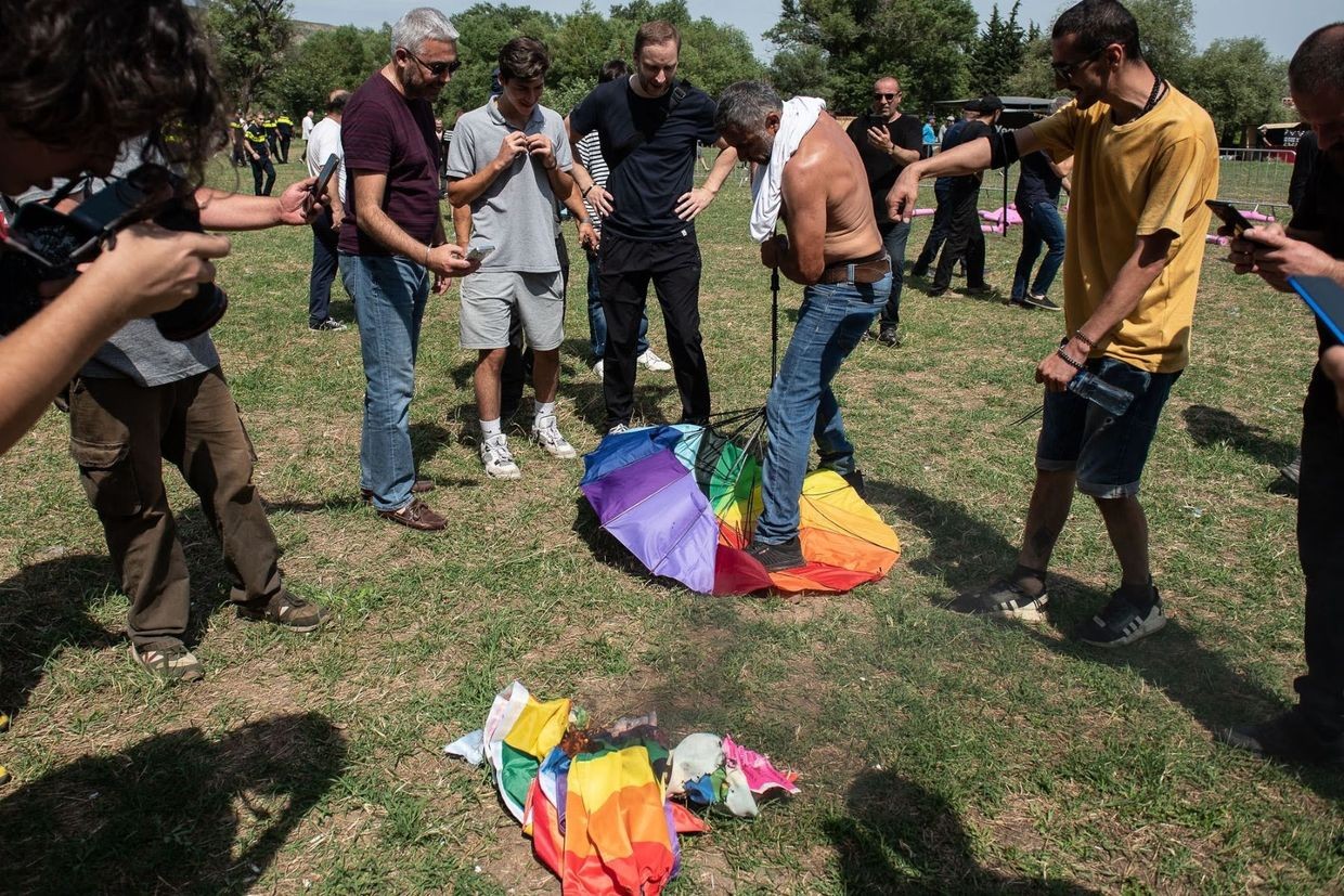 Alt info stormed a Pride Festival on 8 July 2023, as police watched on. Photo: Mariam Nikuradze/OC Media.