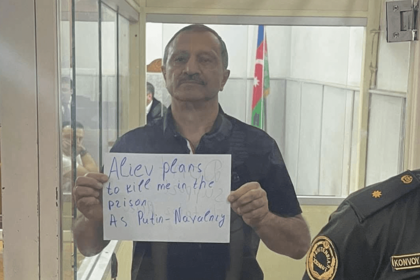 Tofig Yagublu during the court process in the Baku Grave Crimes Court. Photo via social media.