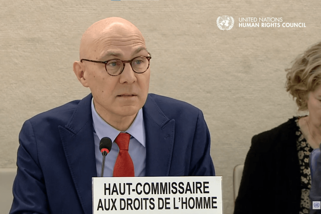 The UN High Commissioner for Human Rights Volker Türk delivering his speech at the 58th session of the Human Rights Council. Screengrab via YouTube.