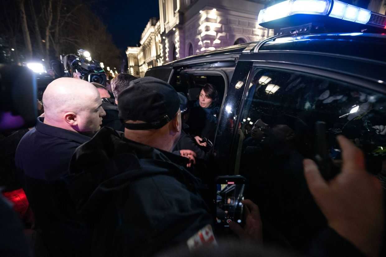 Elene Khoshtaria being detained during a demonstration on 28 March. Photo: Mariam Nikuradze/OC Media.